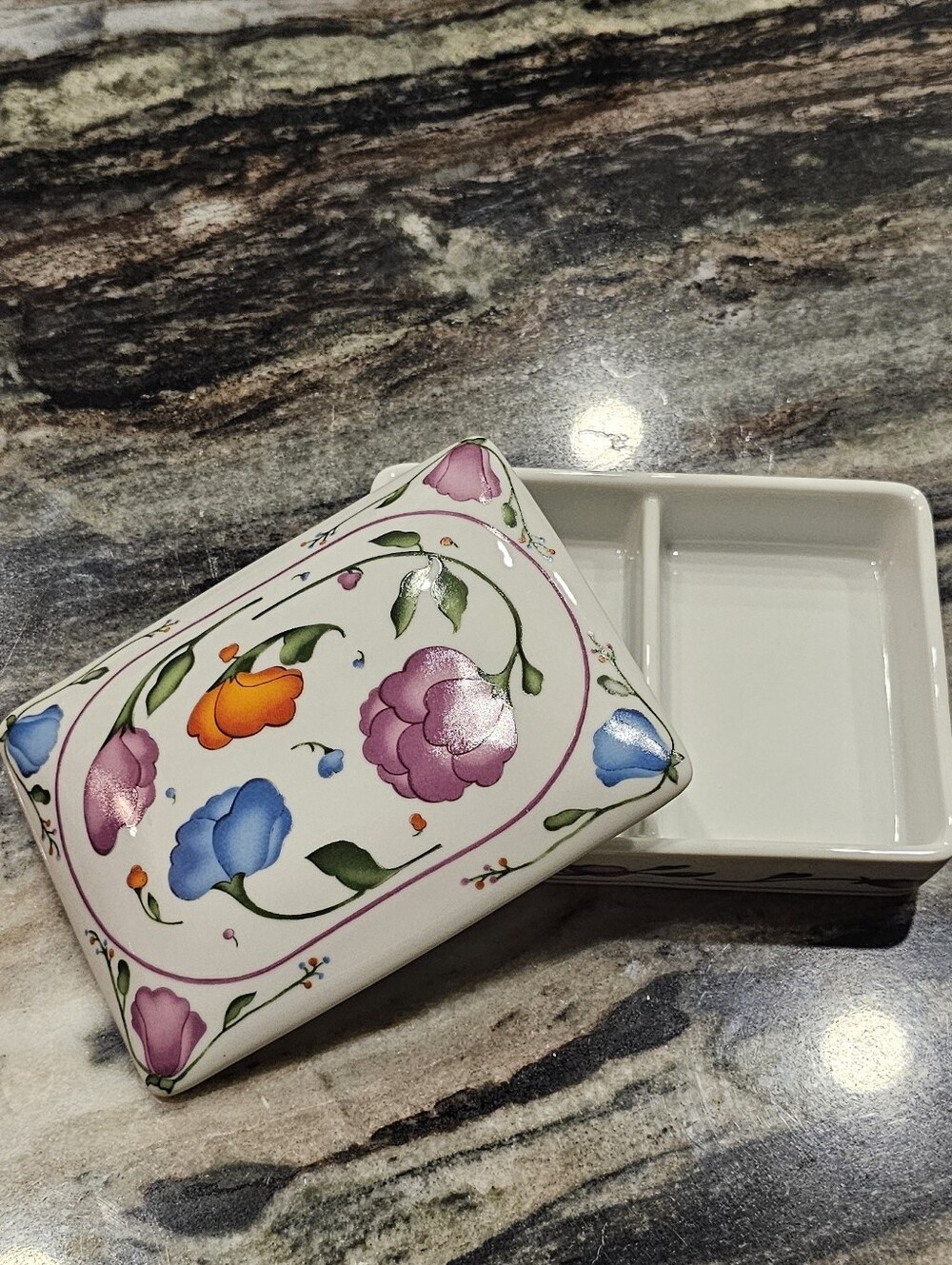 Japanese Horchow Floral Porcelain Trinket Box Card Holder